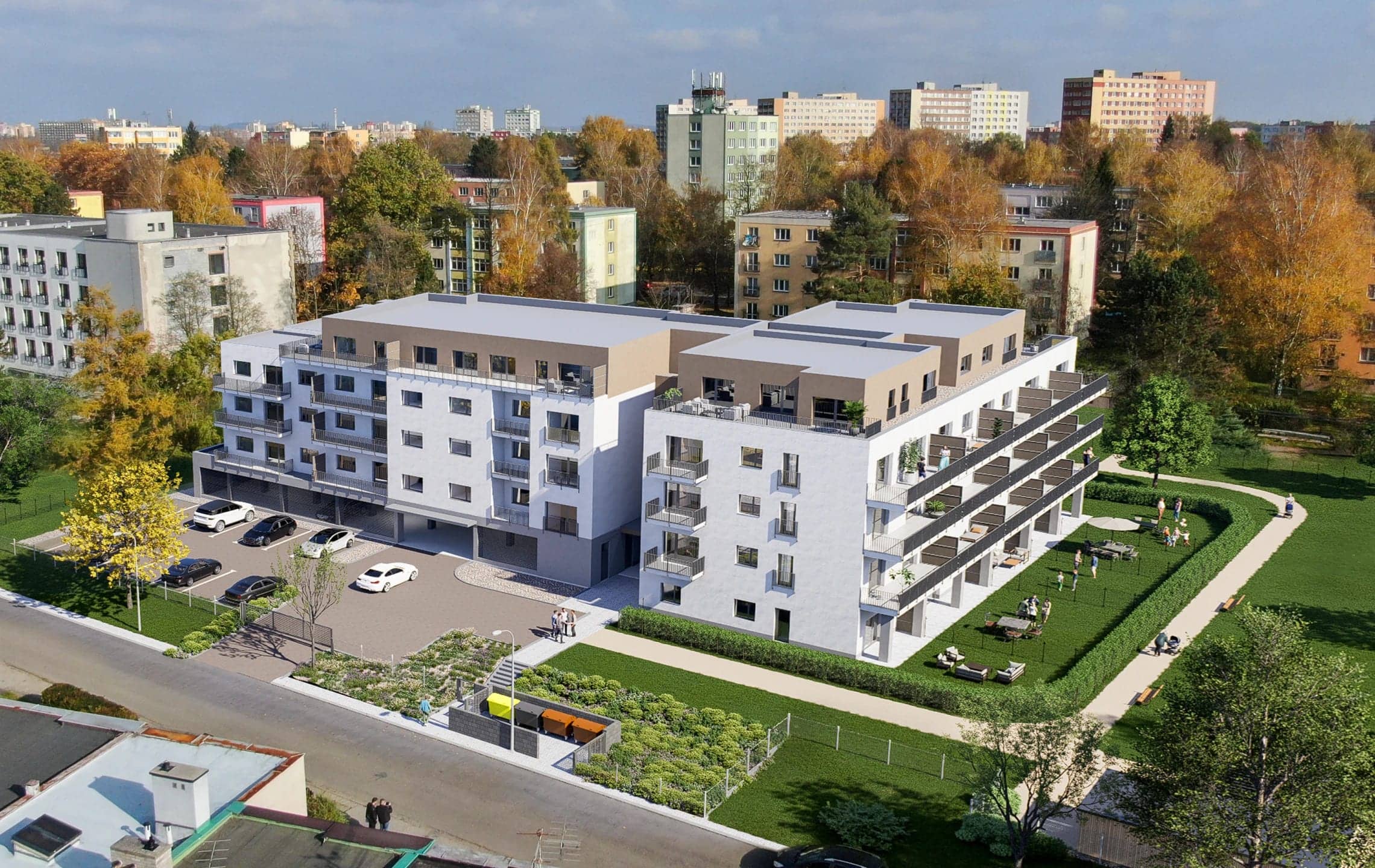 Rezidence Petruškova – vizualizace z dronu